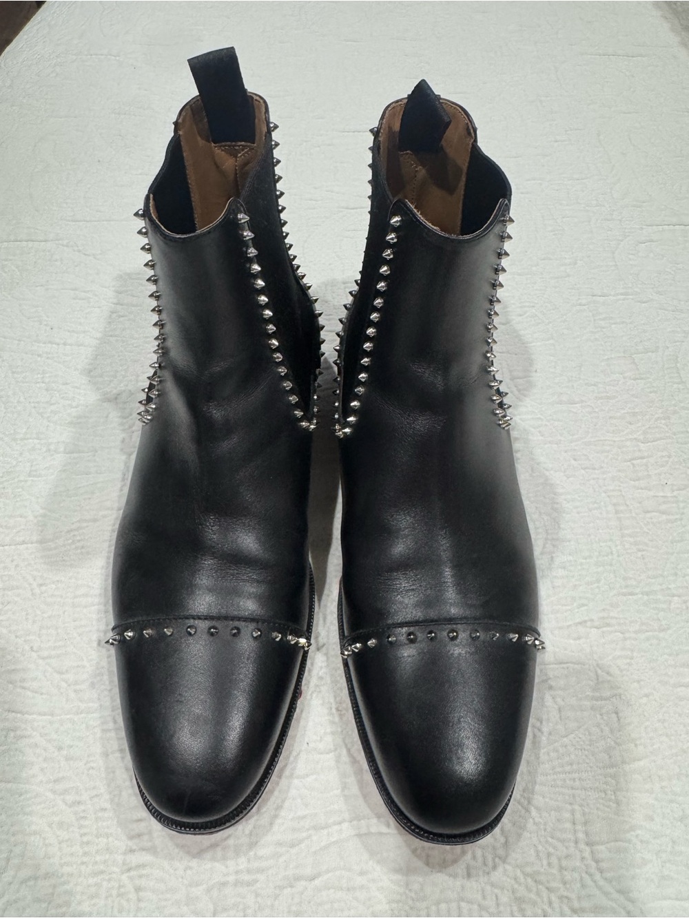 Christian Louboutin Black Leather Studded Chukka Boots with Silver Spikes